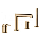 Gessi Ingranaggio Смеситель на борт ванны на 4 отв., с ручным душем, излив 19 см, цвет: warm bronze 63537#735