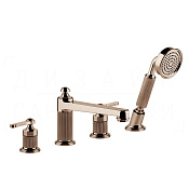 Gessi Venti20 Смеситель на борт ванны на 4 отверстия, с ручным душем, излив 19 см, цвет: copper PVD 65045#030
