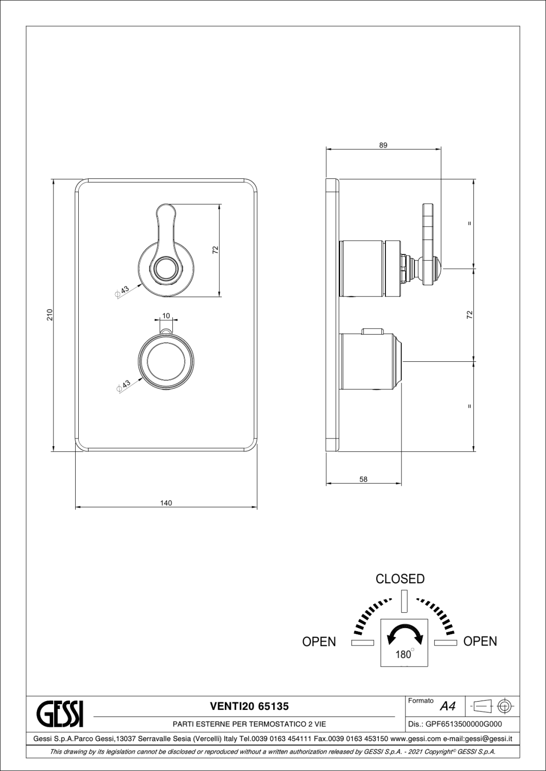 Gessi Venti20 Термостат для душа встраив., на 2 потр., внеш. часть, цвет: coffee bronze brushed PVD 65135#761