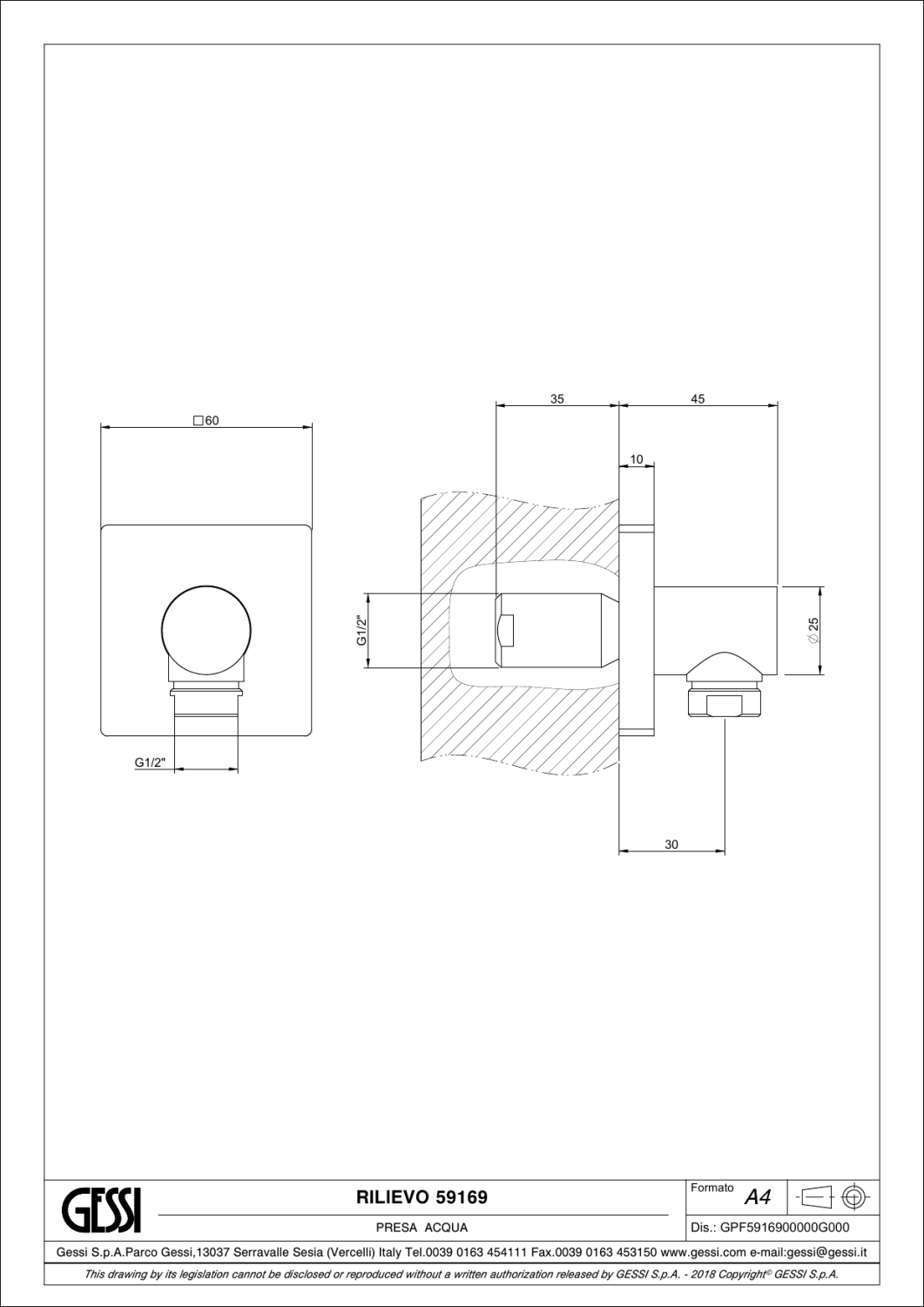 Gessi Rilievo Шланговое подключение, цвет: matte white 59169#279
