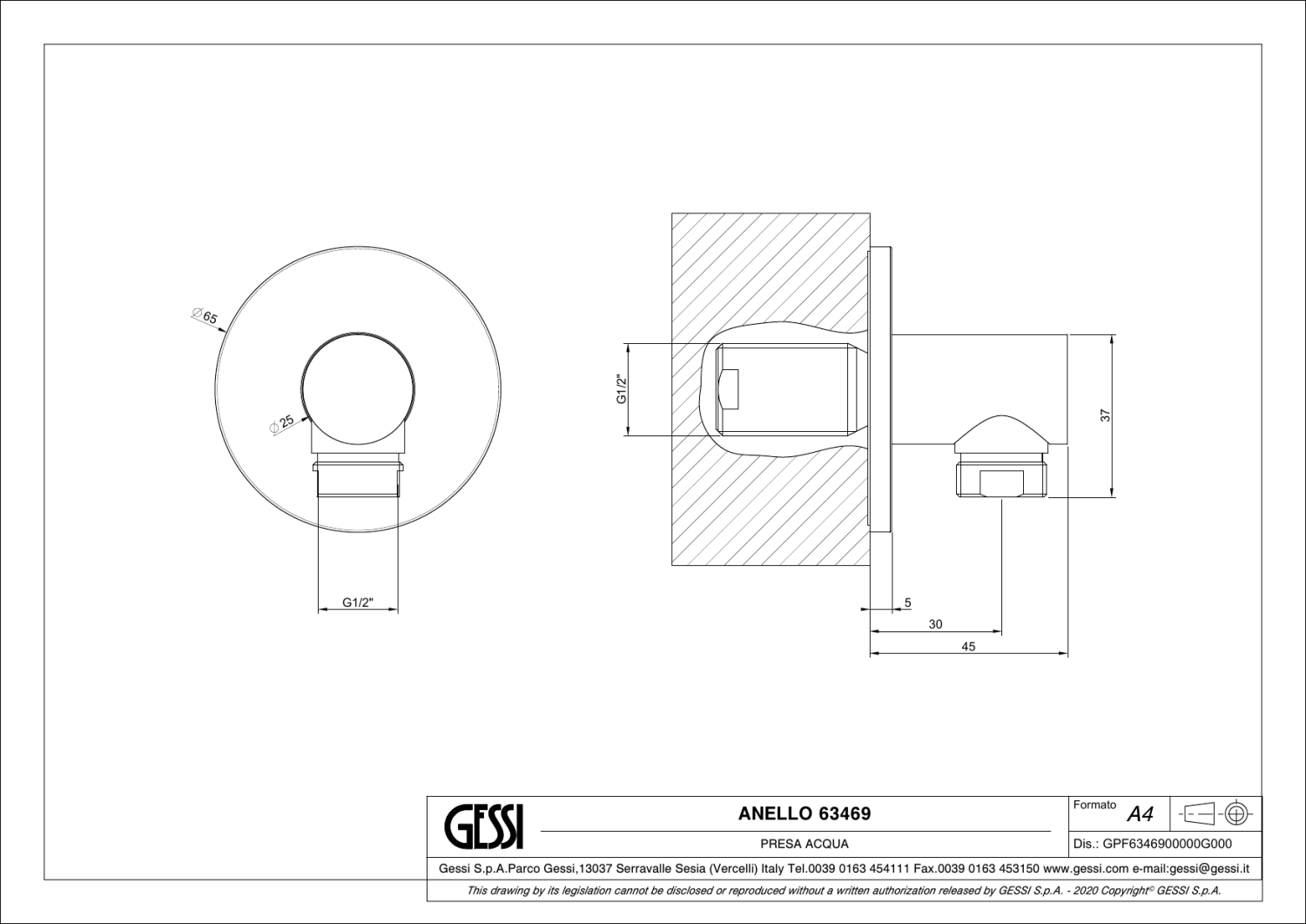 Gessi Anello Шланговое подключение, цвет: copper PVD 63469#030