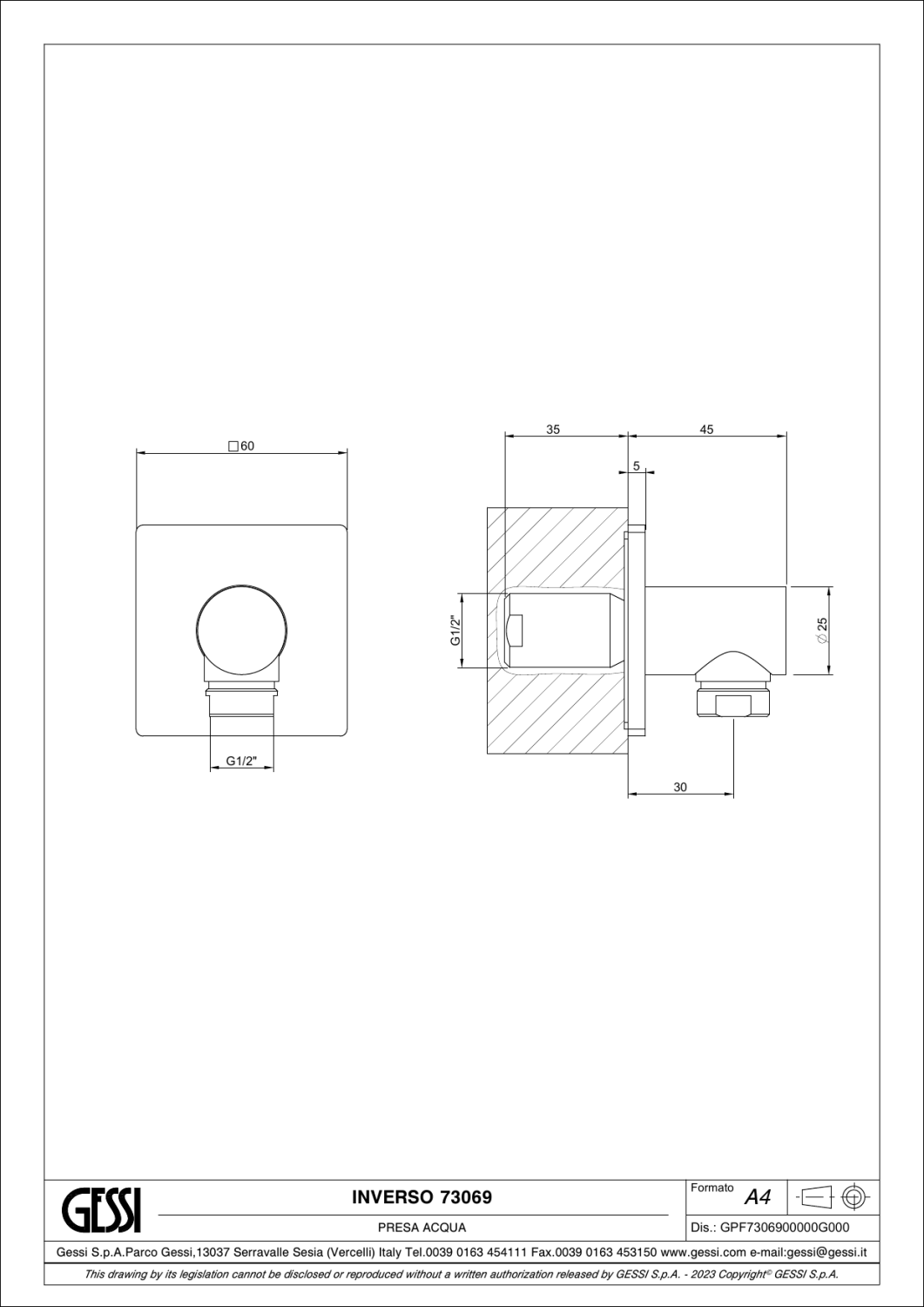 Gessi Inverso Шланговое подключение, цвет: finox brushed nickel 73069#149