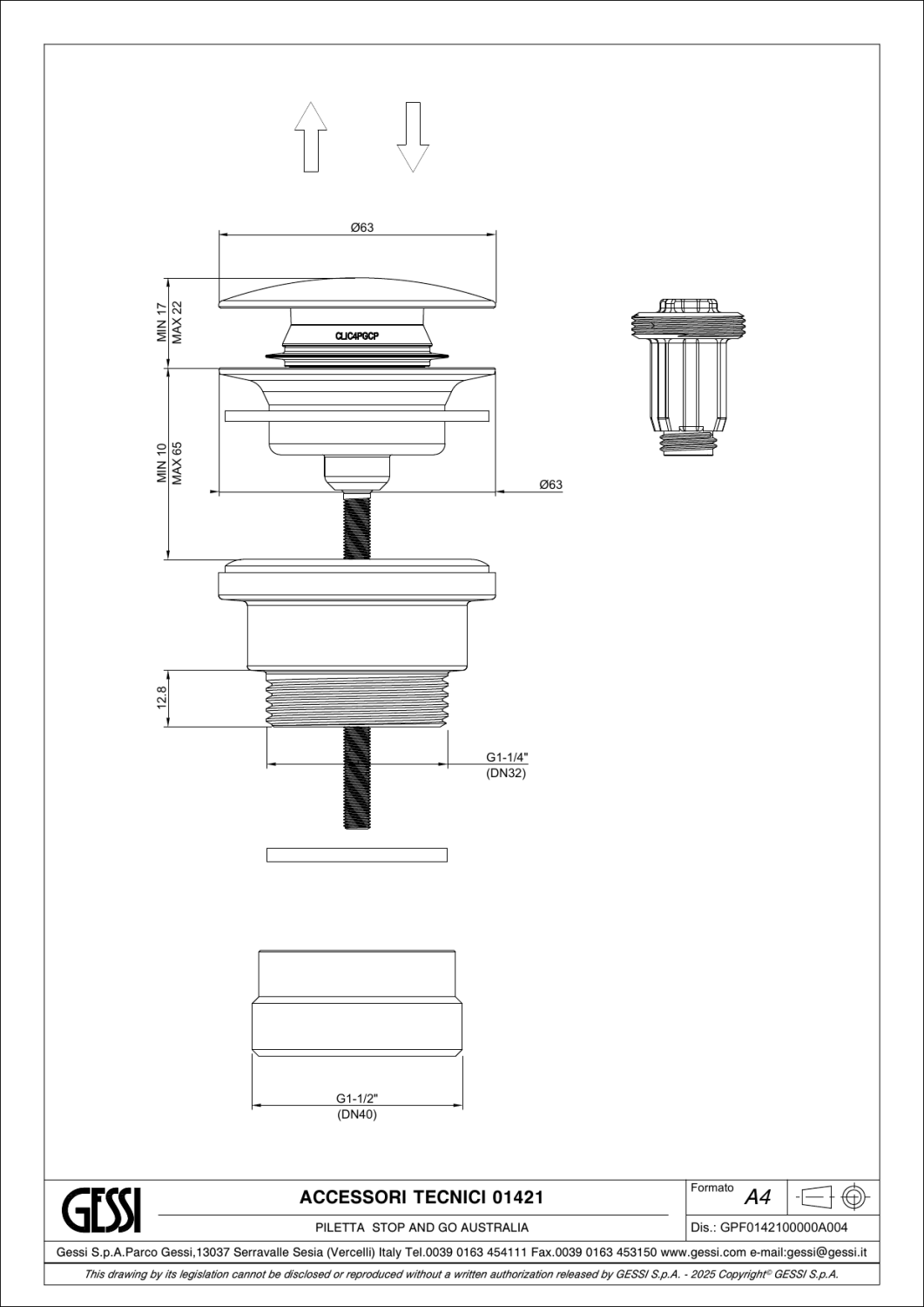 Gessi Донный клапан без перелива “Stop&Go”, цвет: chrome 01421#031