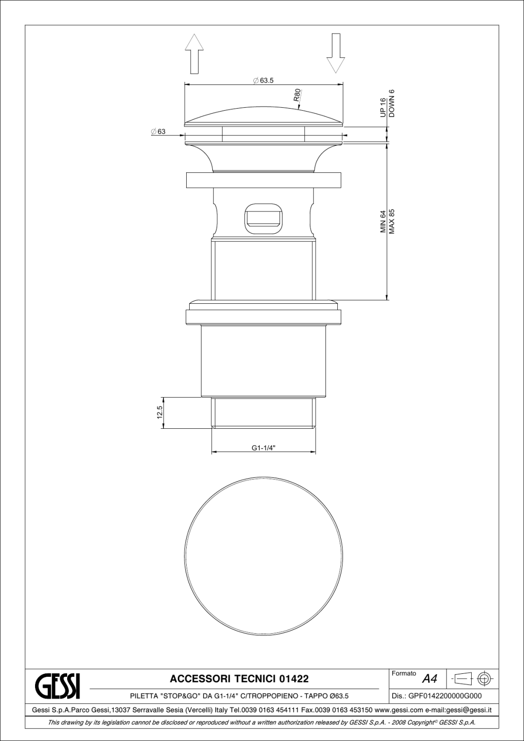Gessi Донный клапан универсальный “Stop&Go”, цвет: nickel PVD 01422#720