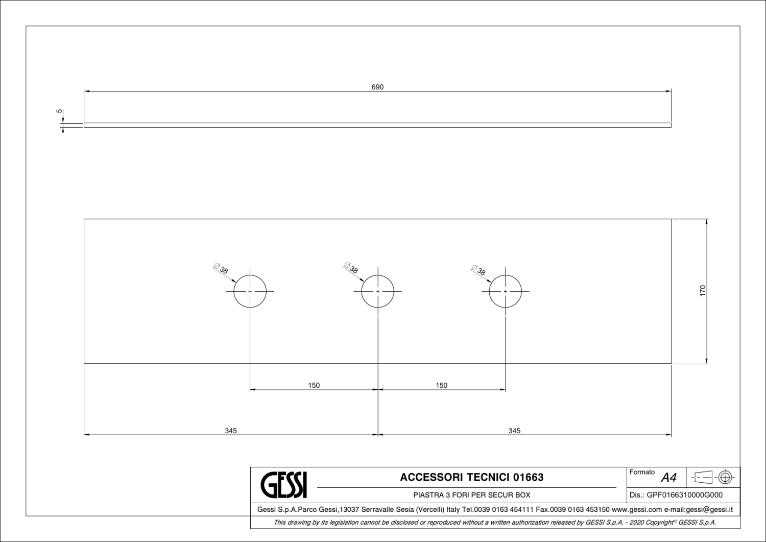 Gessi Пластина для монтажного бокса на 3 отверстия, цвет: warm bronze PVD 01663#735