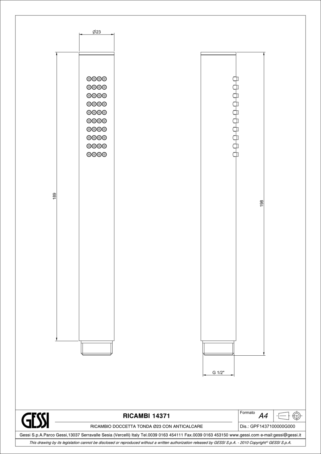 Gessi Ручной душ с 1 видом струи, цвет: chrome 14371#031
