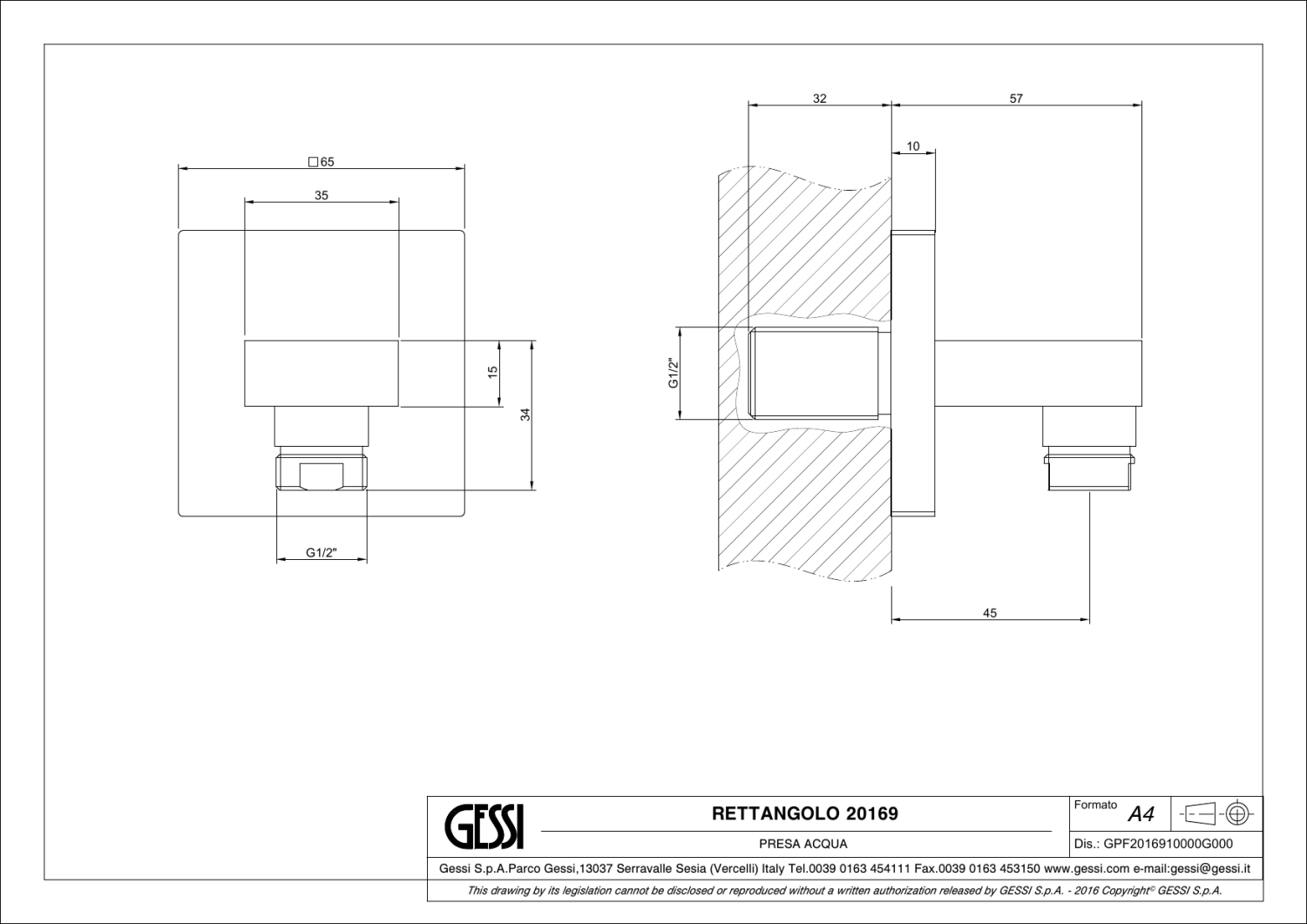 Gessi Rettangolo Шланговое подключение, цвет: black metal brushed PVD 20169#707