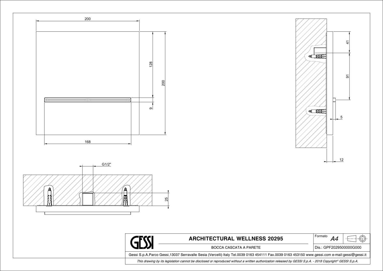 Gessi Cascata Излив настенный каскадный, цвет: antique brass 20295#713