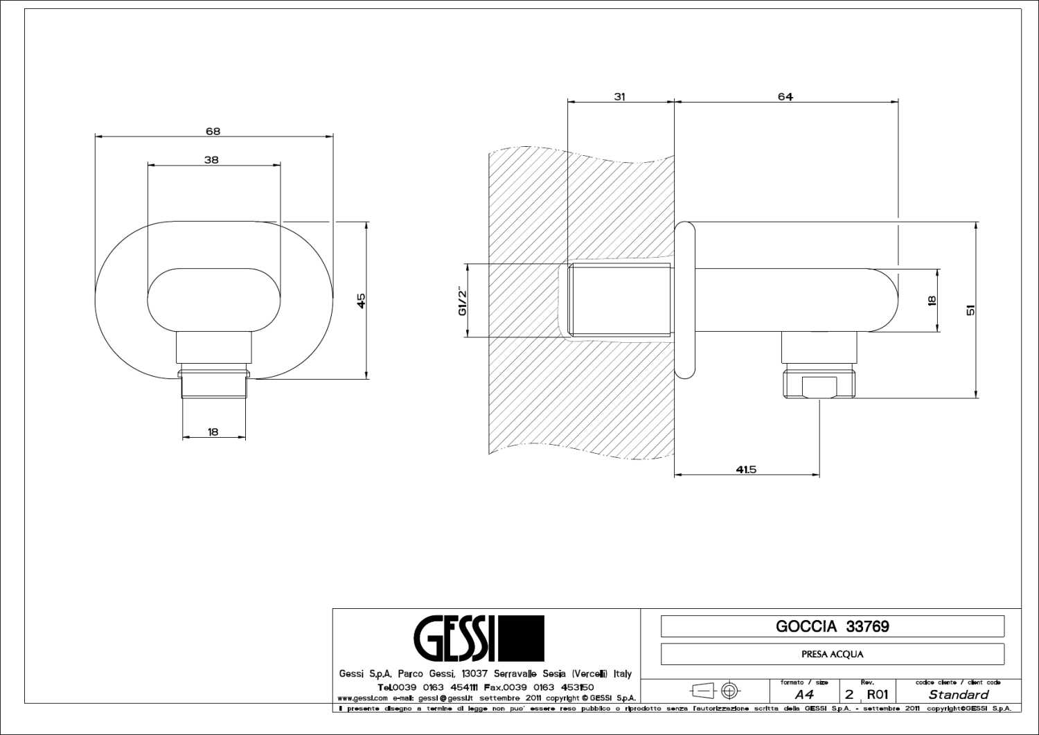 Gessi Goccia Шланговое подключение, цвет: coffee bronze brushed PVD 33769#761