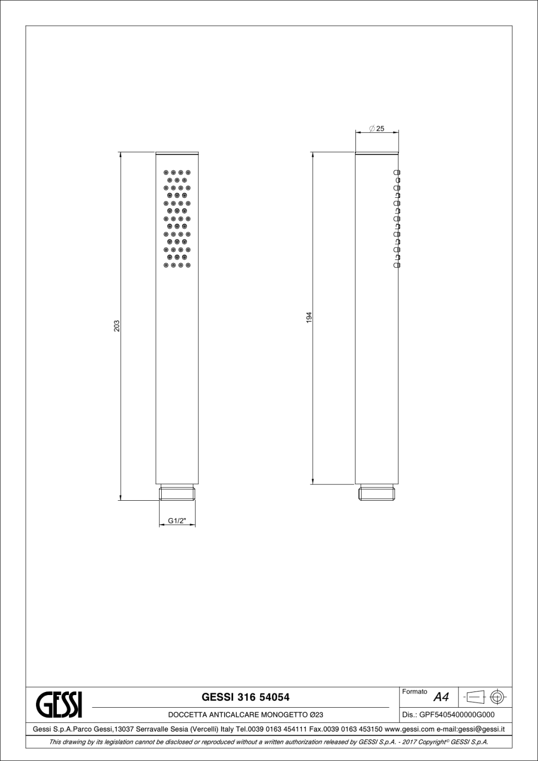 Gessi 316 Ручной душ с 1 видом струи, цвет: copper brushed PVD 54054#708