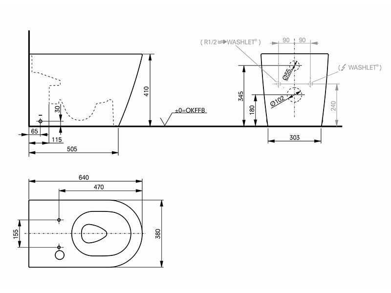 Toto RP Унитаз приставной 38x64 см, безободковый, без крышки, цвет: белый матовый CW563Y#XW