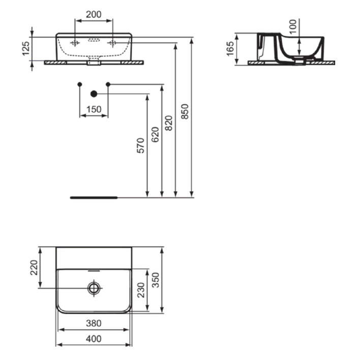 Ideal Standard Conca Раковина подвесная 40х35 см, перелив, без отв. под смеситель, цвет: белый глянц T381101