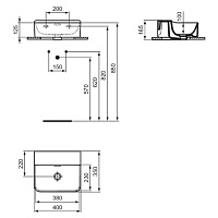 Ideal Standard Conca Раковина подвесная 40х35 см, перелив, без отв. под смеситель, цвет: белый глянц T381101