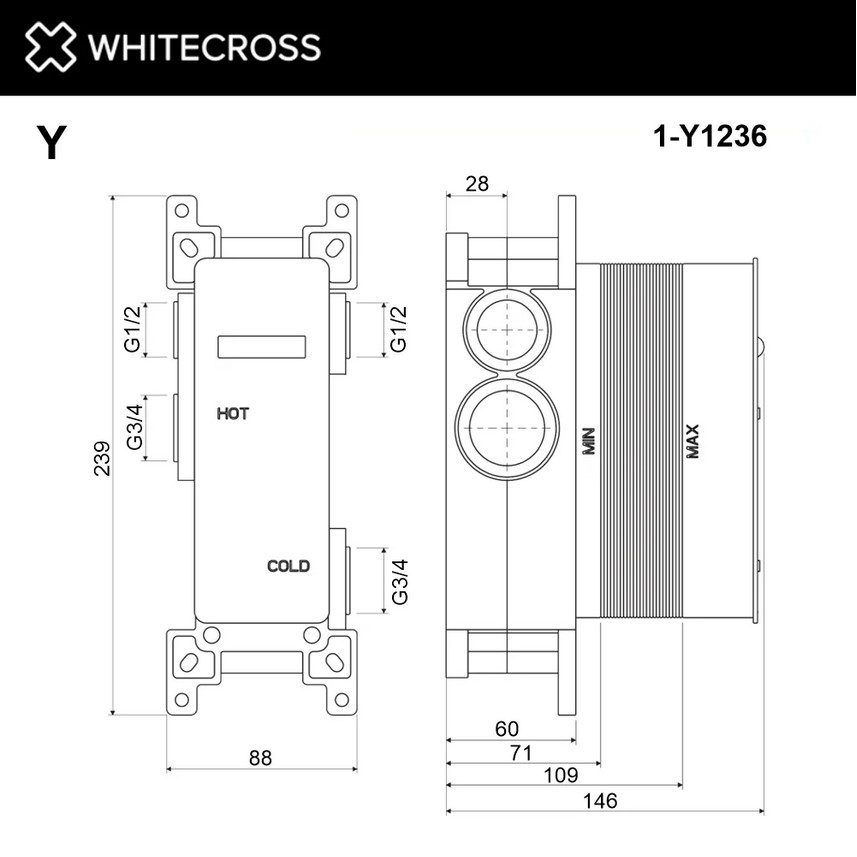 Whitecross Y Встраиваемая часть термостатического смесителя на 2 потребителя 1-Y1236