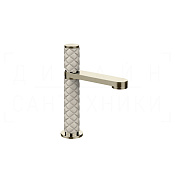 Gessi Pelle Tresse Смеситель для раковины, без донного клап., излив 12,3 см, цвет: creme/nickel PVD 78202#433