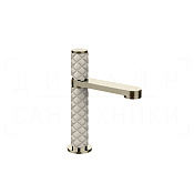 Gessi Pelle Tresse Смеситель для раковины, с донным клапаном, излив 12,3 см, цвет: creme/nickel PVD 78251#433