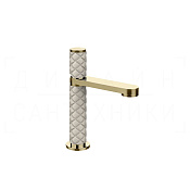 Gessi Pelle Tresse Смеситель для раковины, с донным клапаном, излив 12,3 см, цвет: creme/brass PVD 78251#434