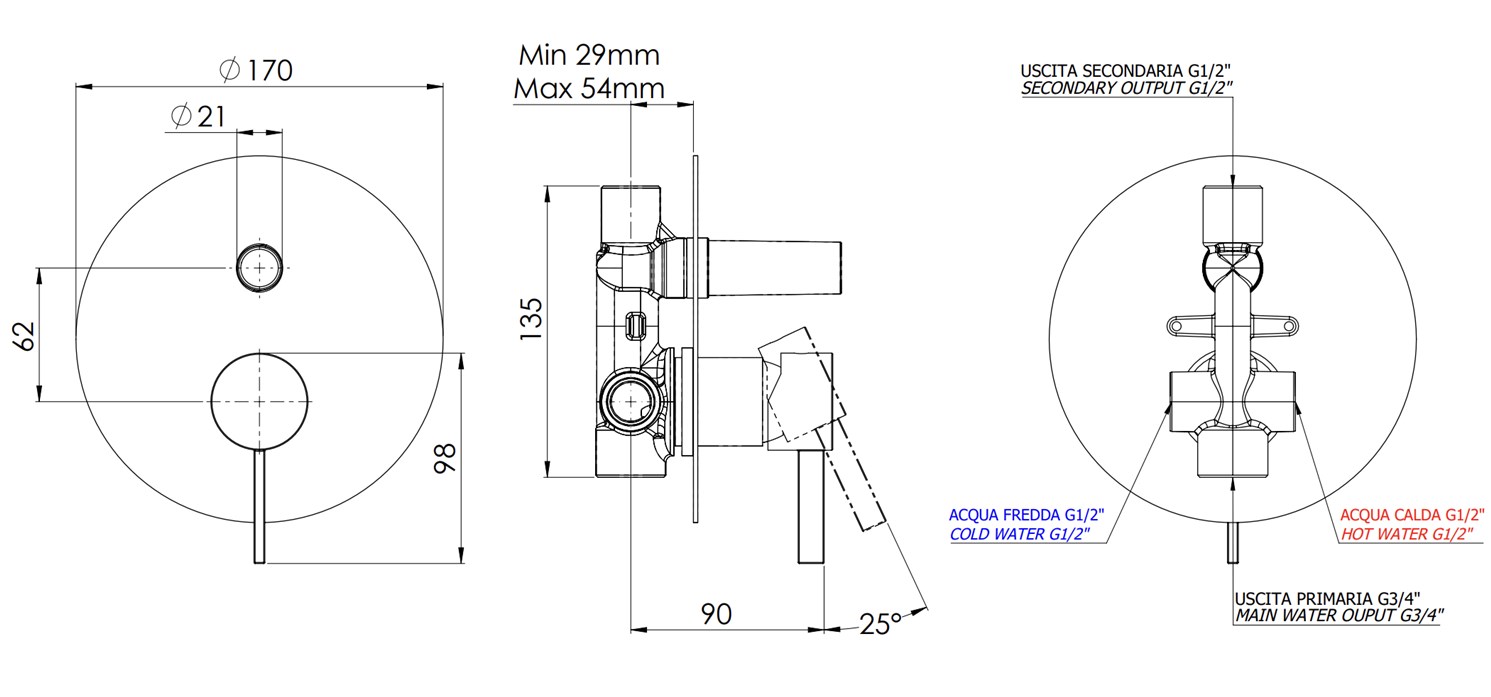 Remer Metrica Смеситель для душа встраиваемый, 2 потребителя, цвет: cromo MC09L