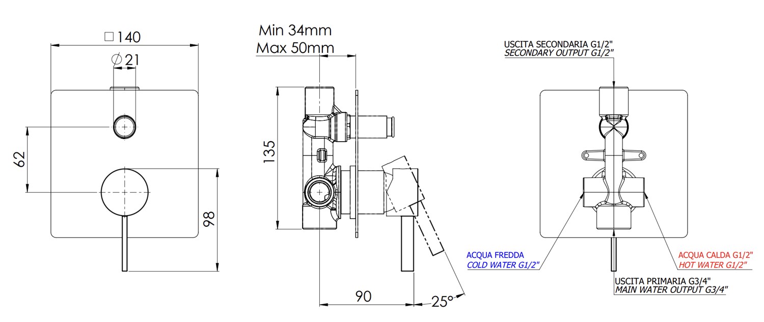 Remer Metrica Смеситель для душа встраиваемый, 2 потребителя, цвет: cromo MC09Q