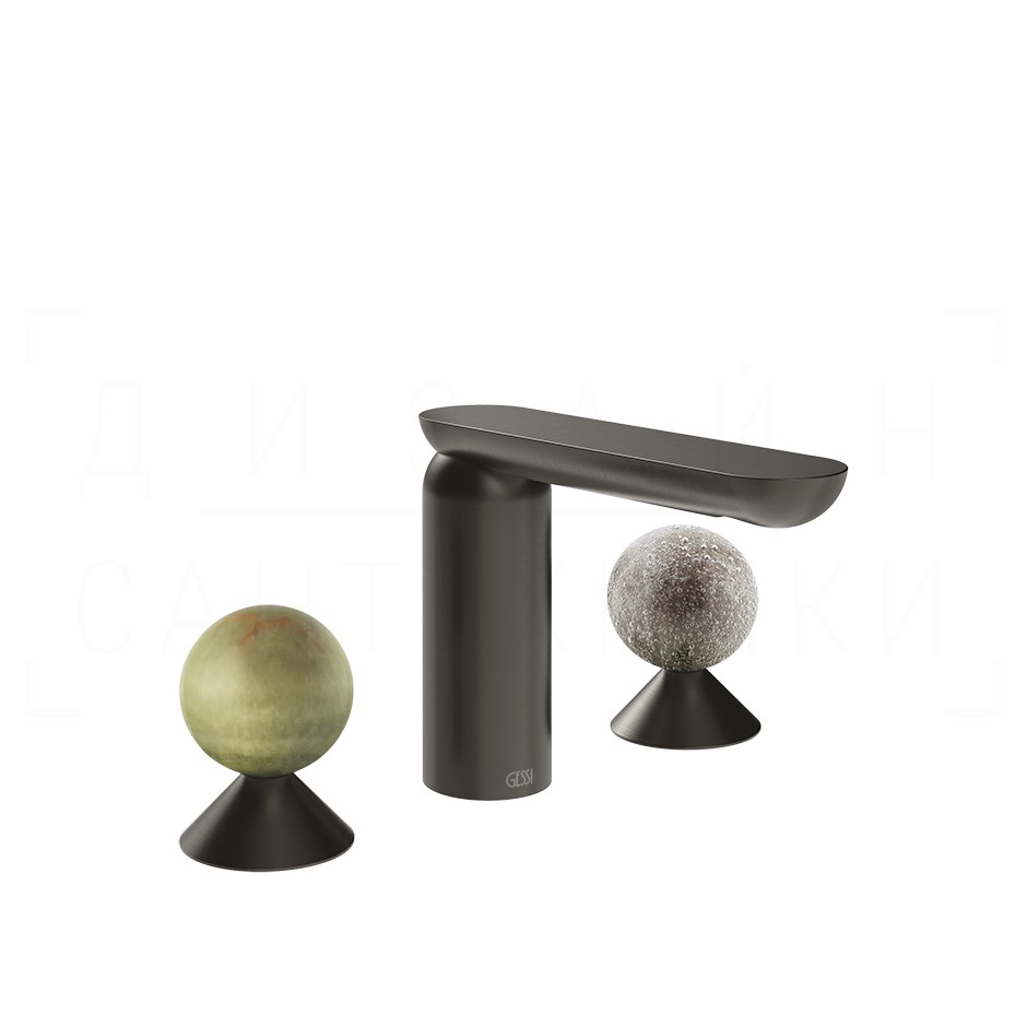 Gessi Perle Смеситель для раковины на 3 отв., без д/к, излив 13,2 см, цвет: black metal brushed PVD 74565#707
