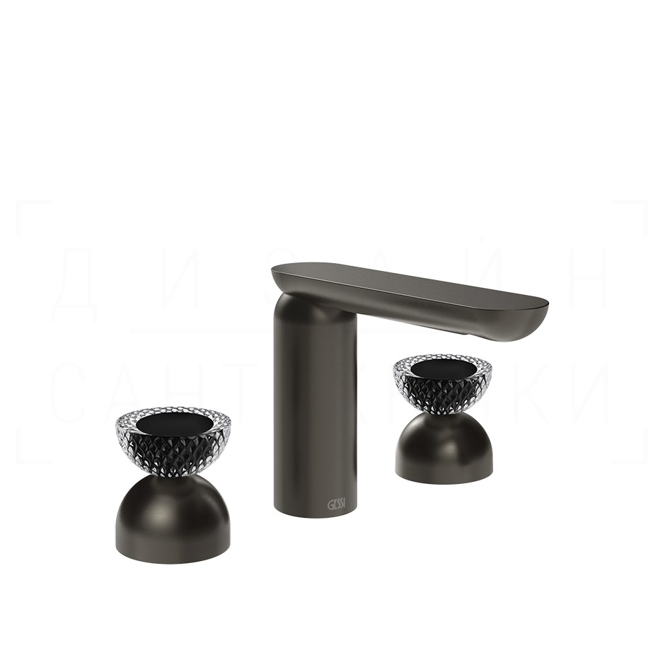 Gessi Perle Смеситель для раковины на 3 отв., без д/к, излив 13,2 см, цвет: black metal brushed PVD 74776#707