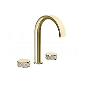 Gessi Pelle Tresse Смеситель для раковины на 3 отв., без д/к, излив 17,5 см, цвет: creme/brass PVD 78213#434