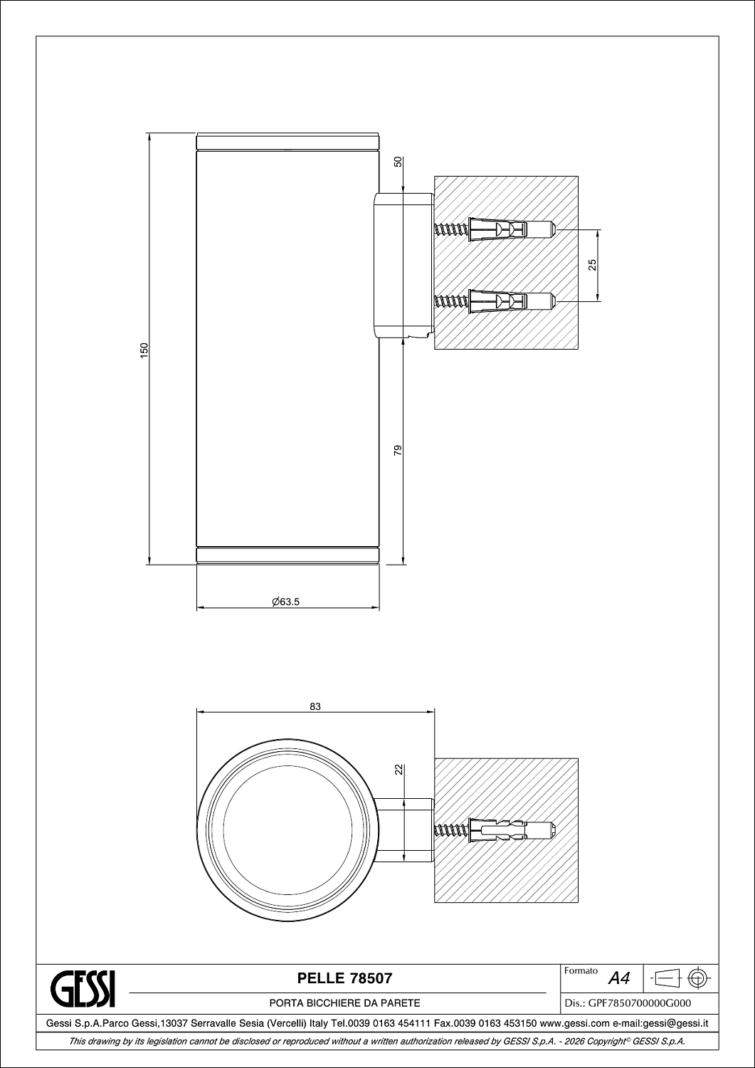 Gessi Pelle Стакан подвесной, латунный, цвет: brushed brass PVD 78507#727