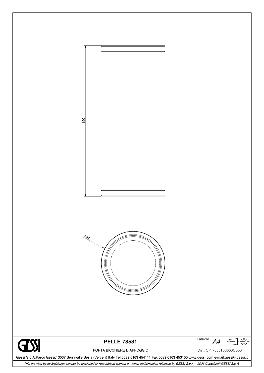 Gessi Pelle Стакан настольный, латунный, цвет: chrome 78531#031