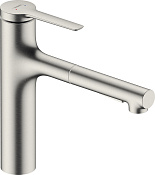 Hansgrohe Zesis M33 Смеситель для кухни с выдвижным изливом, цвет: нержавеющая сталь 74823800