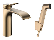 Hansgrohe Vivenis Смеситель для раковины с гиг. душем, донным клапаном, цвет: шлифованная бронза 75210140