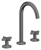Axor One Смеситель для раковины на 3 отв., с д/к, излив 14,1 см, EcoSmart, цвет: шлифованный черный 48040340