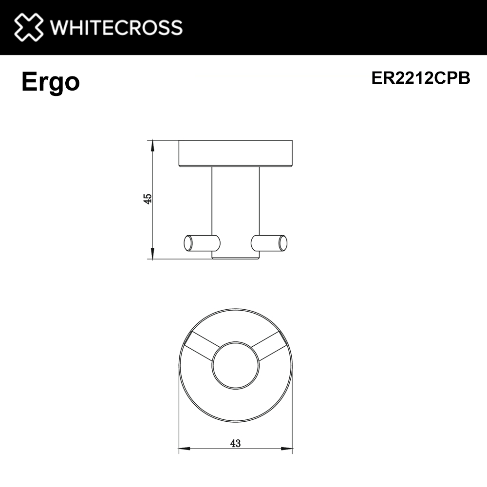 Whitecross Ergo Крючок для полотенец двойной, подвесной, цвет: медь брашированная ER2212CPB