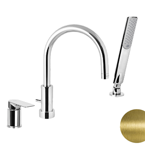 Remer Infinity Смеситель на борт ванны, излив 21,5 см, лейка, шланг 150 см, цвет: vecchio ottone I07VO