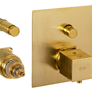 Remer Q-Elegance Термостат для ванны встраиваемый 2 потребителя, внешняя часть, цвет: oro spazzolato QT09KBBG