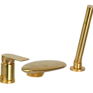 Remer Infinity Смеситель на борт ванны, каскадный излив, лейка 4 режима, шланг, цвет: oro spazzolato I07UFBG