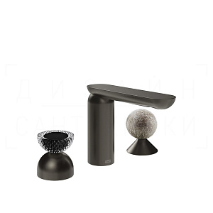 Gessi Perle Смеситель для раковины на 3 отв., без д/к, излив 13,2 см, цвет: black metal brushed PVD 74768#707