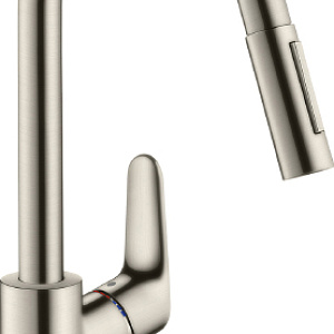 Hansgrohe Focus M41 Смеситель для кухонной мойки 240 с выдвижным изливом, цвет: нержавеющая сталь 31815800