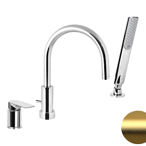 Remer Infinity Смеситель на борт ванны, излив 21,5 см, лейка, шланг 150 см, цвет: oro spazzolato I07BG